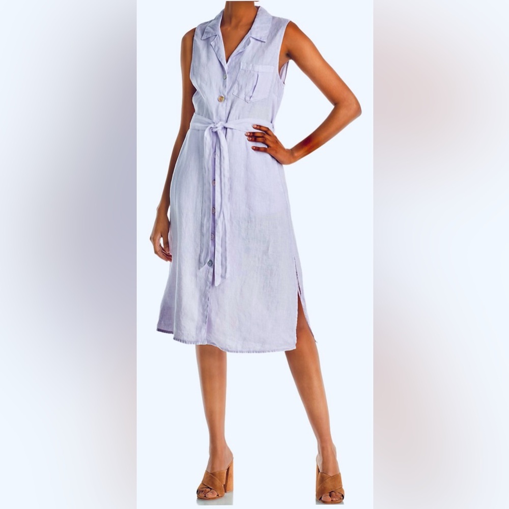 BELLA DAHL Sleeveless Linen Tie Waist Midi Shirt Dress Pernial Blue Small NWT